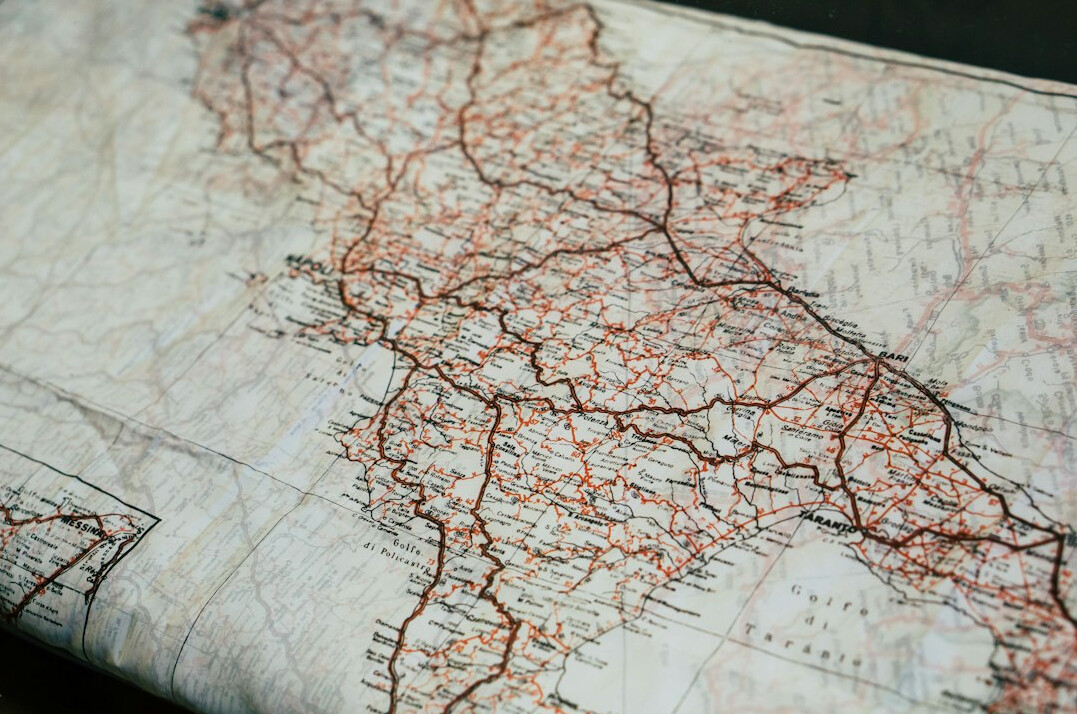 Old paper map spread on a table